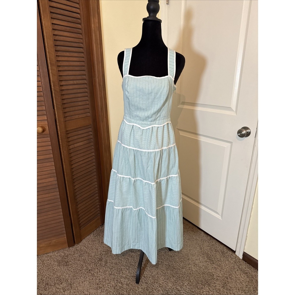Adelyn Rae Cotton Tiered Maxi Dress Aqua Size Small